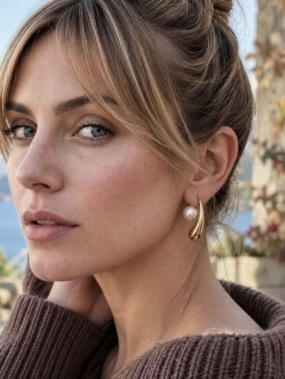 Pearl Drop Earrings Reversible Ear Jacket Gold Plated Steel Minimalist Dainty 1"